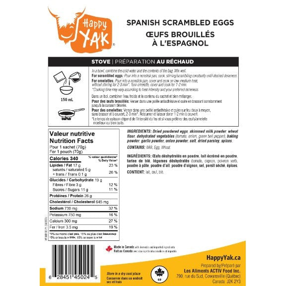 HAPPY YAK Oeufs brouillés à l'espagnole - Repas lyophilisé-Nourriture lyophilisée-Caroune Ski Shop