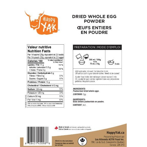 HAPPY YAK Oeufs entiers en poudre - Repas lyophilisé-Nourriture lyophilisée-Caroune Ski Shop