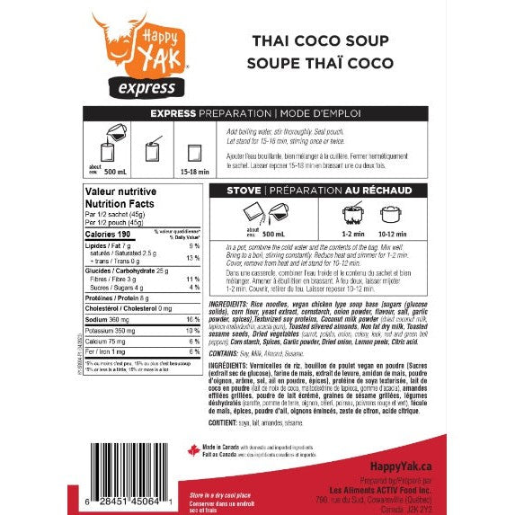 HAPPY YAK Soupe Thai Coco - Repas lyophilisé-Nourriture lyophilisée-Caroune Ski Shop